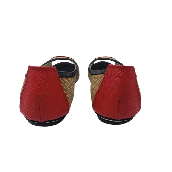 Loriblu Leather Flats Size 37 US 7 Tan Black Red Slip On Peep Toe Made Italy - Picture 6 of 8